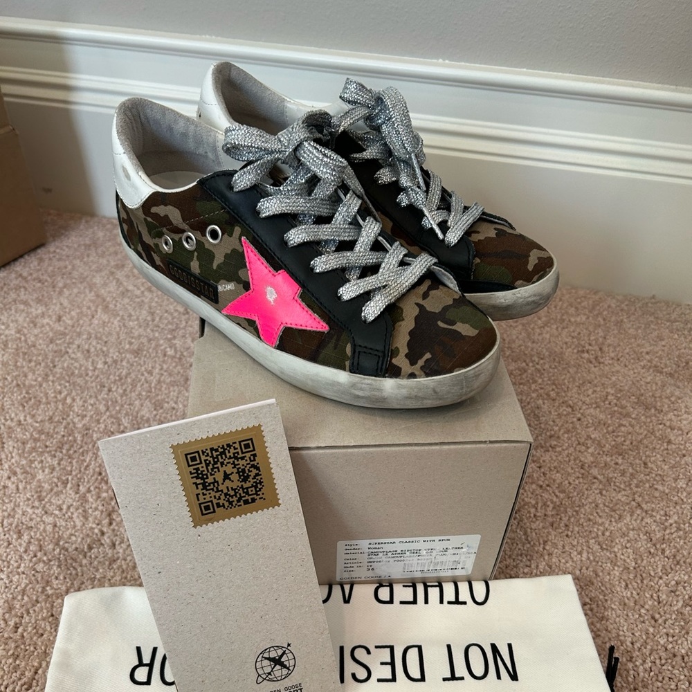 Golden Goose Superstar Shoes Camo Pink star, Sz 36